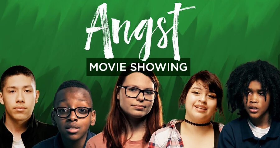 Angst Movie Showing titled above teenage kids.