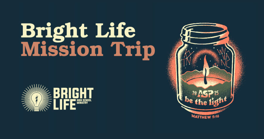 Bright Life Mission Trip with lit candle in jar.